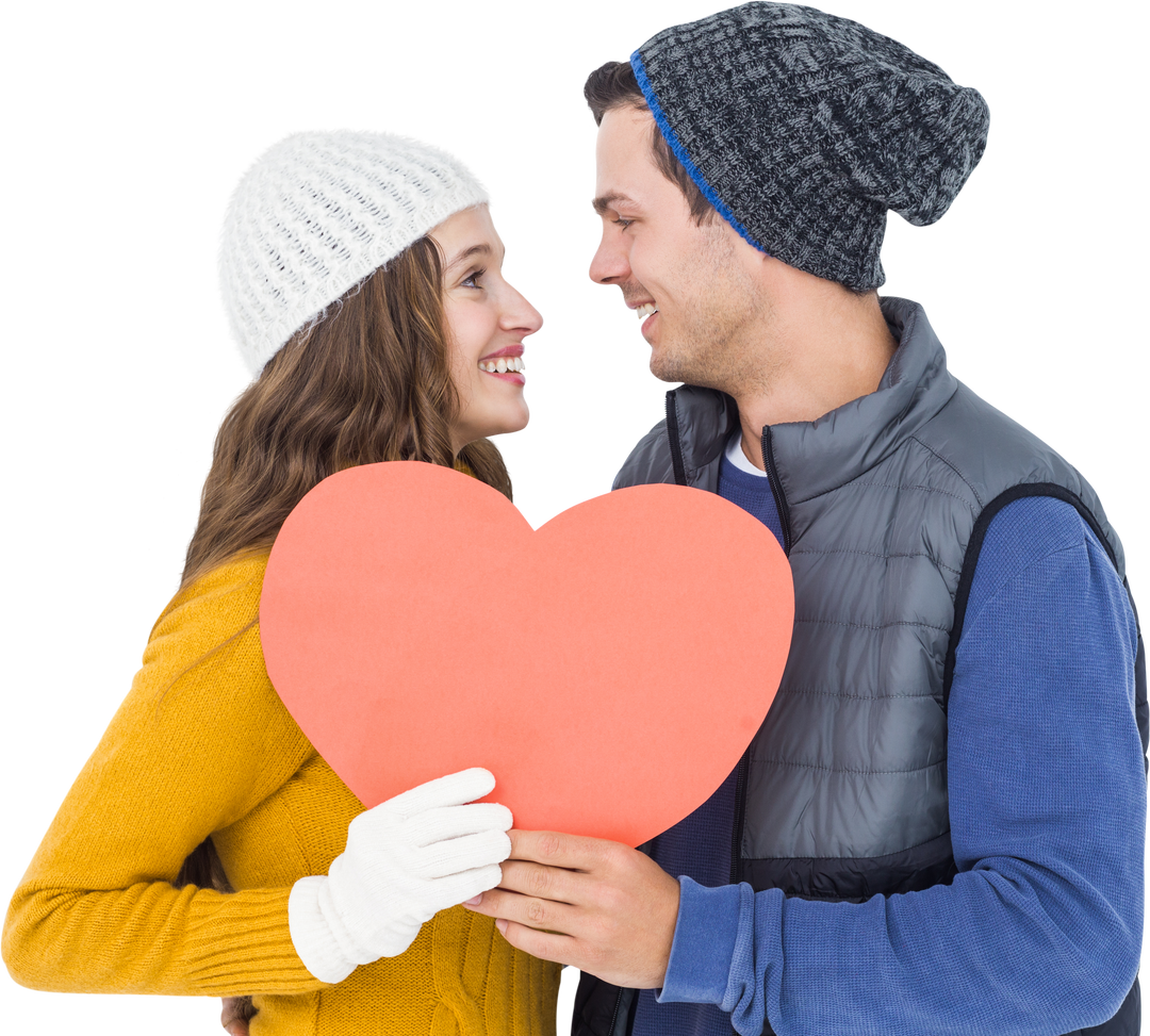 Happy Romantic Couple Holding Paper Heart Isolated Transparent Background - Download Free Stock Images Pikwizard.com