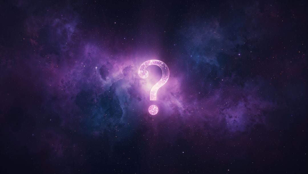 Glowing Question Mark in Cosmic Purple Nebula