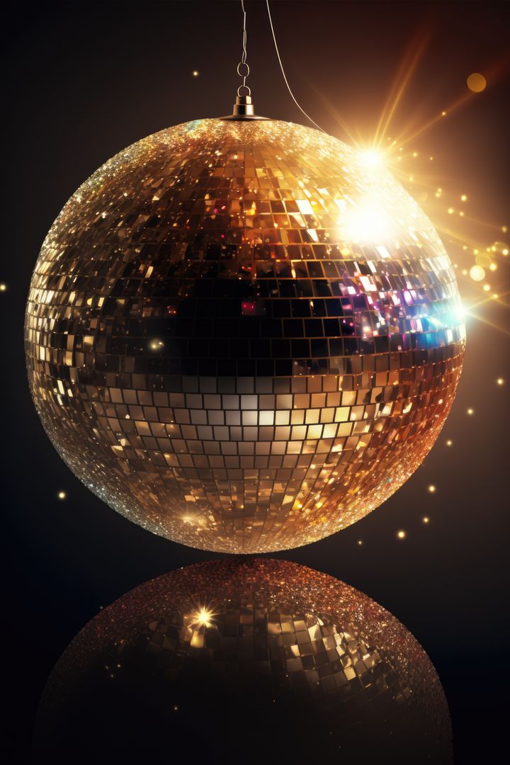 Glamorous Gold Disco Ball with Sparkling Light Reflections - Free Images, Stock Photos and Pictures on Pikwizard.com