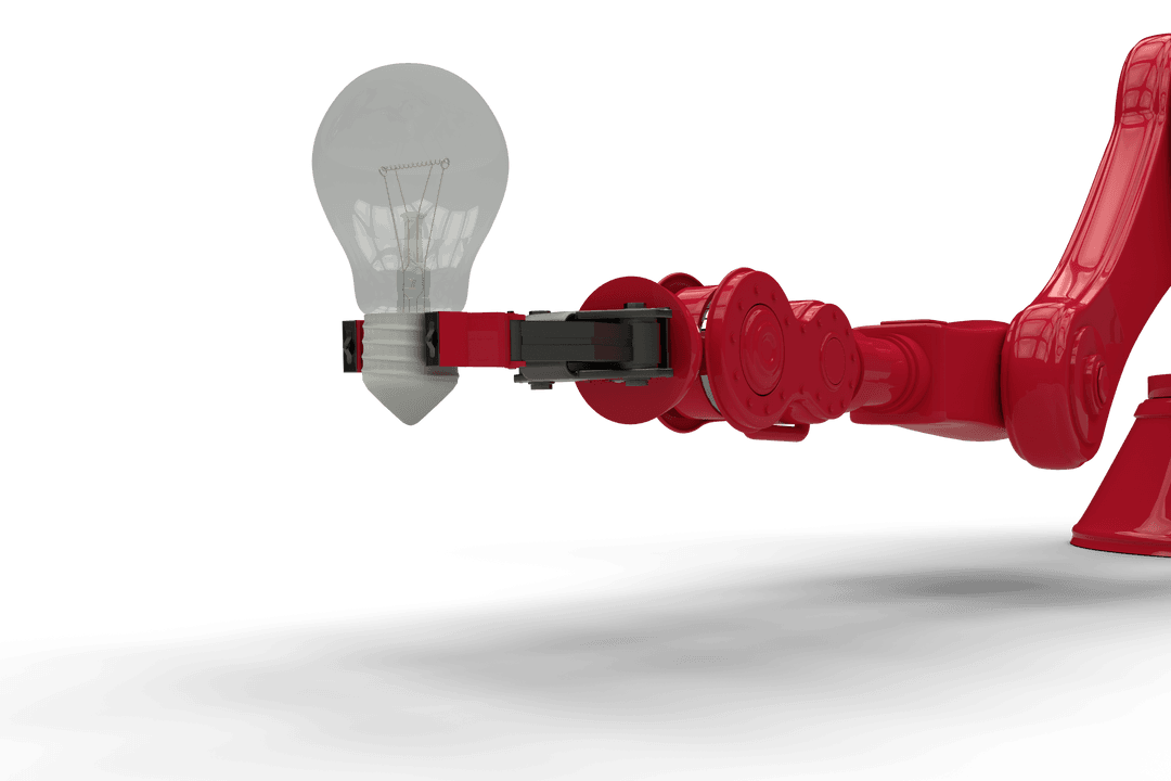 Transparent Robotic Hand Gripping Light Bulb Illustrating Innovation