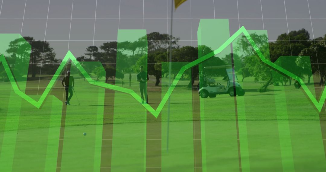 Golfers on Green with Data Overlay Indicating Leisure and Analytics