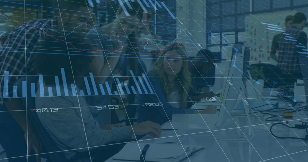 Colleagues Discussing Data with Digital Interfaces in Modern Office