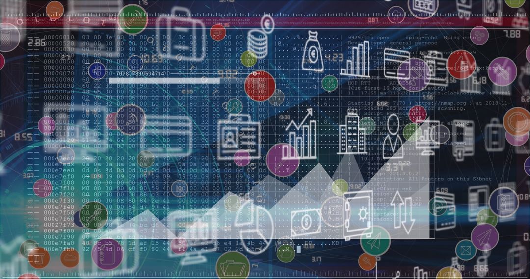 Digital Interface Displaying Data Analytics and Business Icons