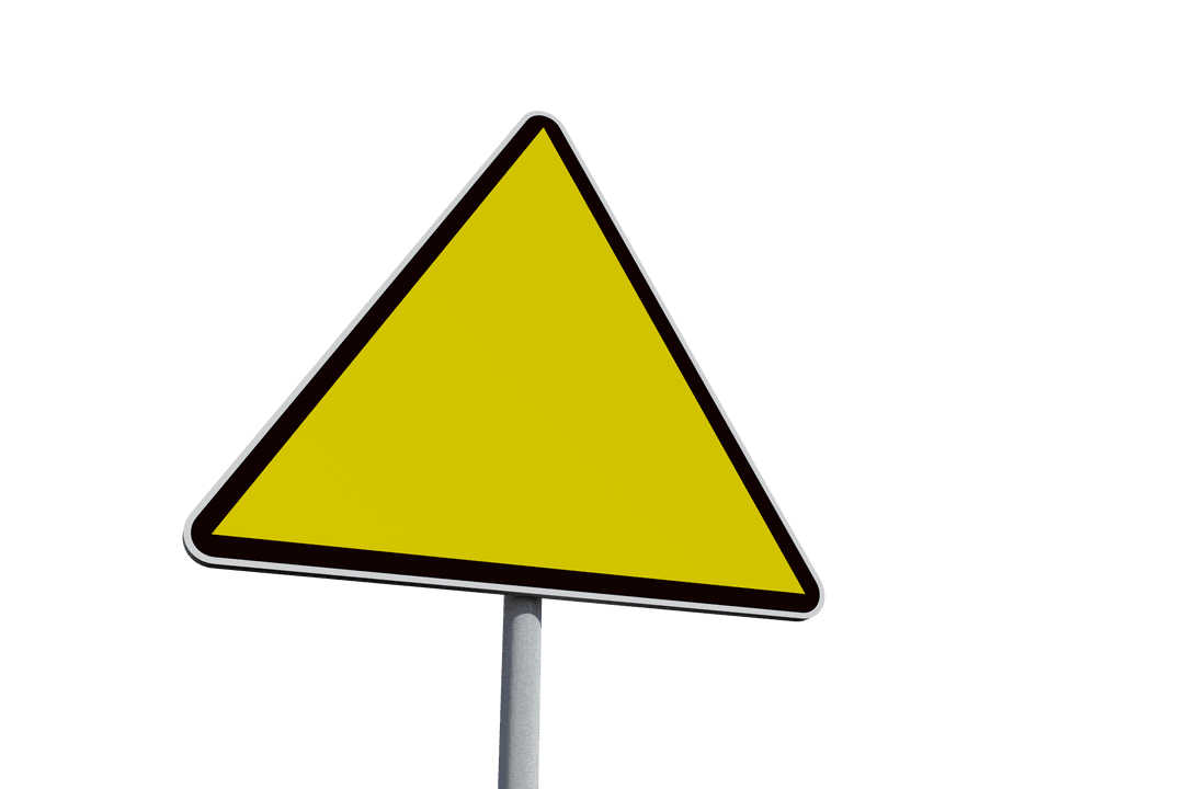 Blank Yellow Triangle Signpost on Transparent Background