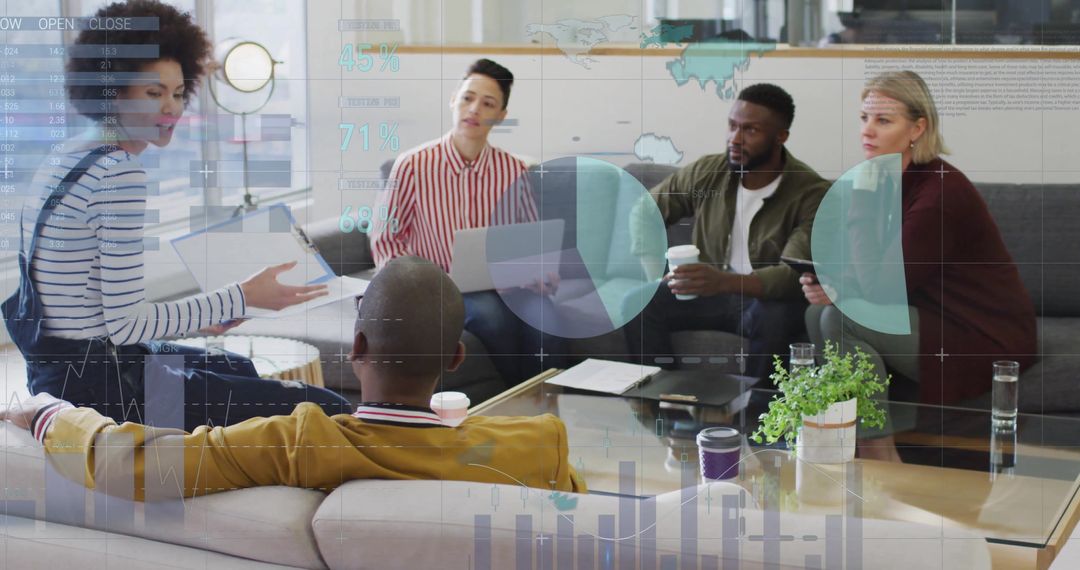 Diverse Colleagues Discussing Data and Innovative Strategies in Office