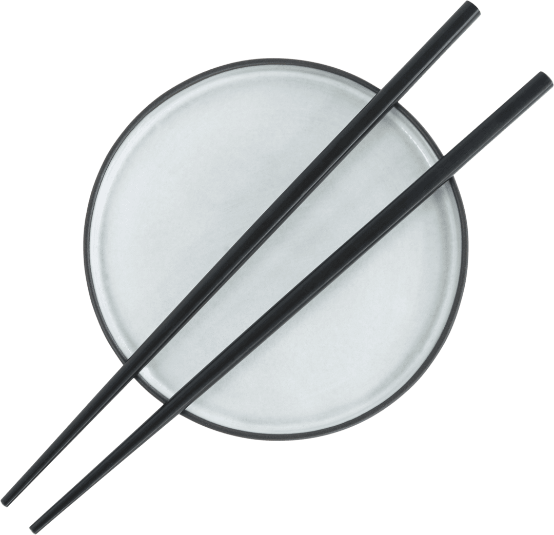Minimalistic Chopsticks on Transparent Circular Plate Top View