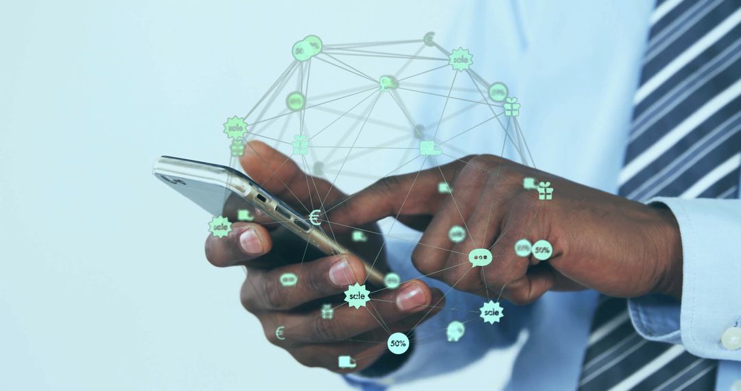 Businessman Analyzing Digital Networks on Smartphone