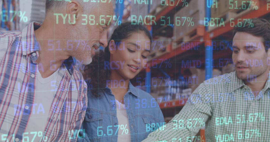 Warehouse Team Analyzing Stock Market Trends and Deliveries