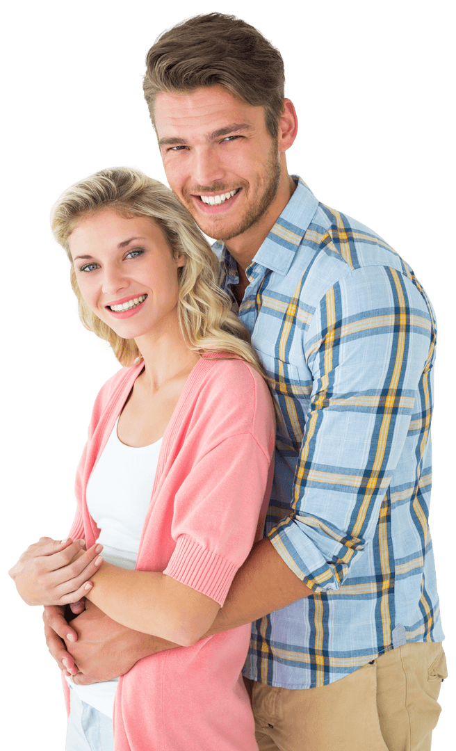 Attractive Young Couple Embracing with Transparent Background