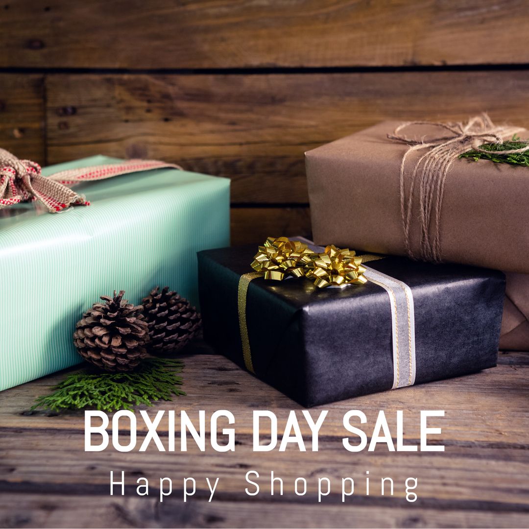Boxing Day Sale Celebratory Gift Boxes and Pine Cones
