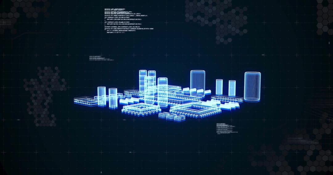 Futuristic Digital Data Elements Over Cityscape