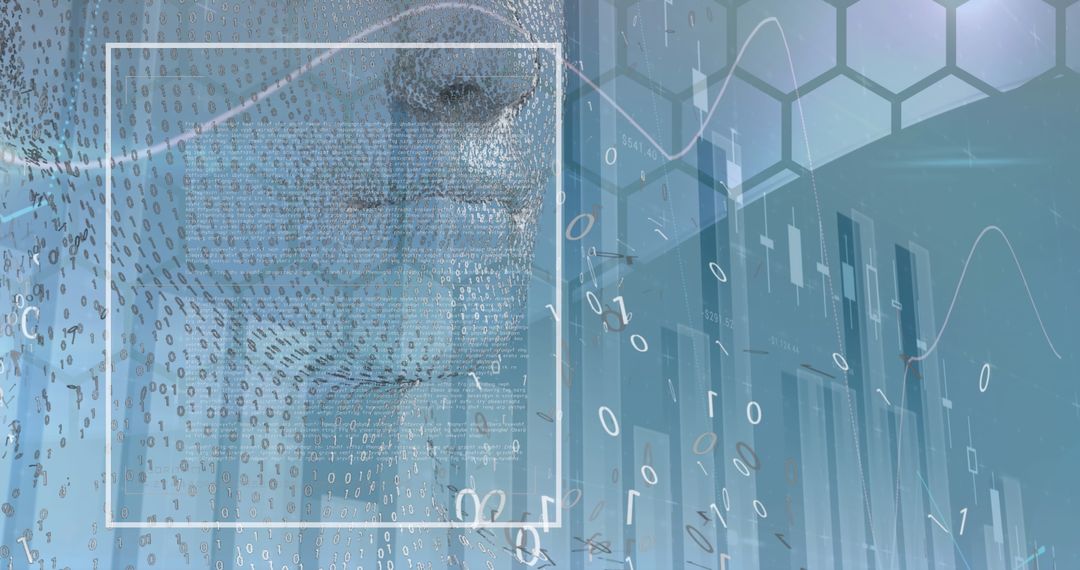 Futuristic Digital Interface with Human and Financial Data Visualization