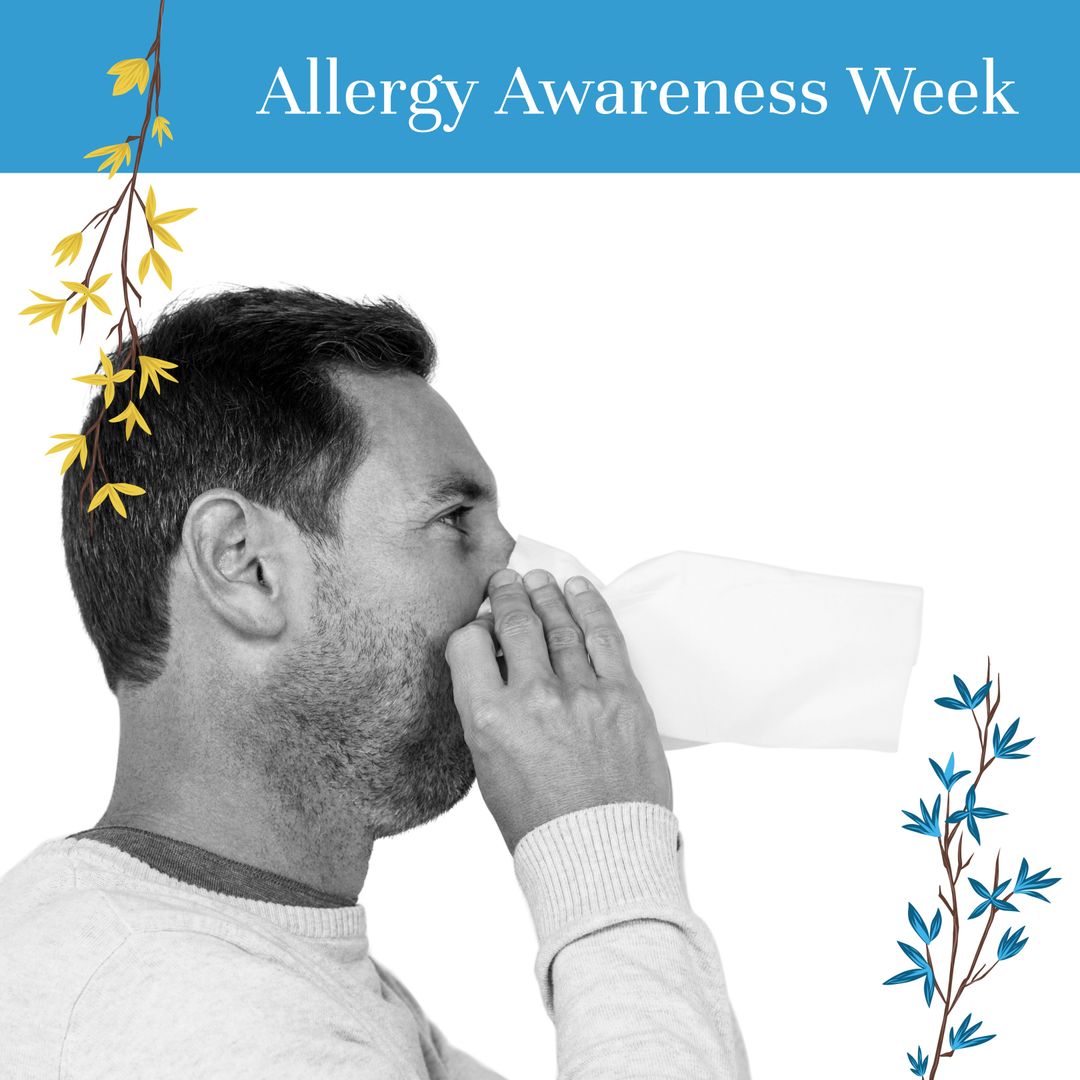 Allergy Awareness Week Concept with Man Blowing Nose
