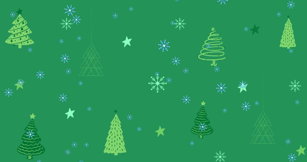 Festive Green Holiday Background with Trees and Snowflakes