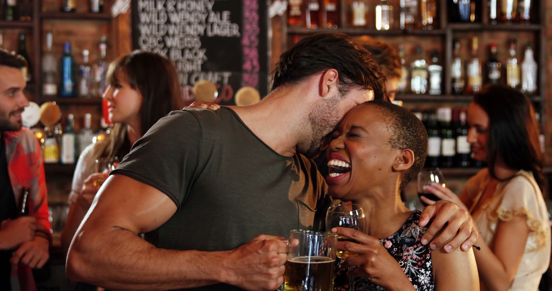 Diverse Friends Enjoying Night Out at Lively Bar