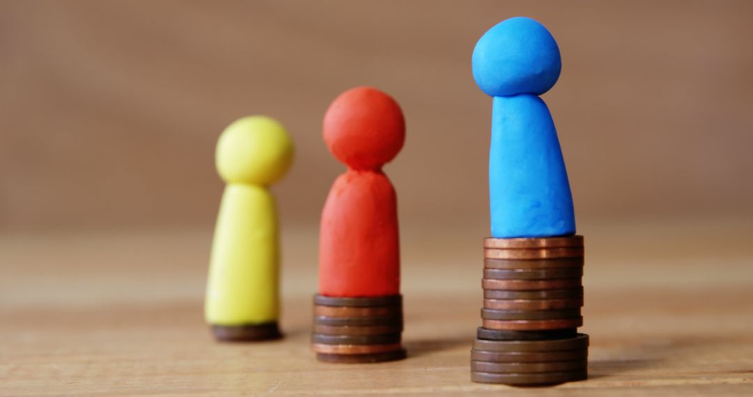 Colorful Play Figures Standing on Coin Stacks for Financial Concept - Free Images, Stock Photos and Pictures on Pikwizard.com