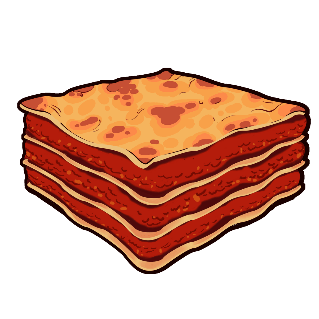 Lasagna Slice Cartoon Illustration on Transparent Background