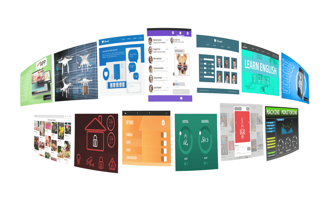 Transparent Illustrations of Diverse Digital Design Screens