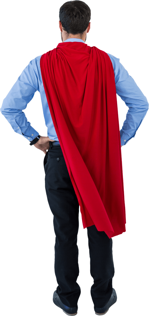 Businessman in Transparent Red Cape Seen from Back