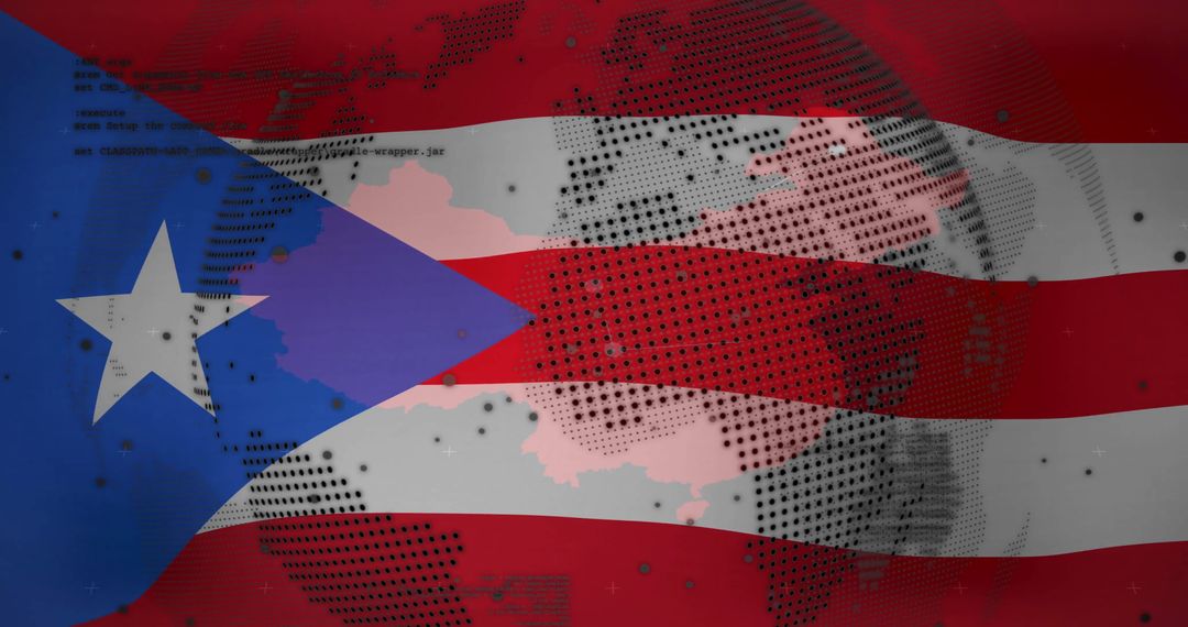 Puerto Rican Flag with Global Connectivity and Technology Theme
