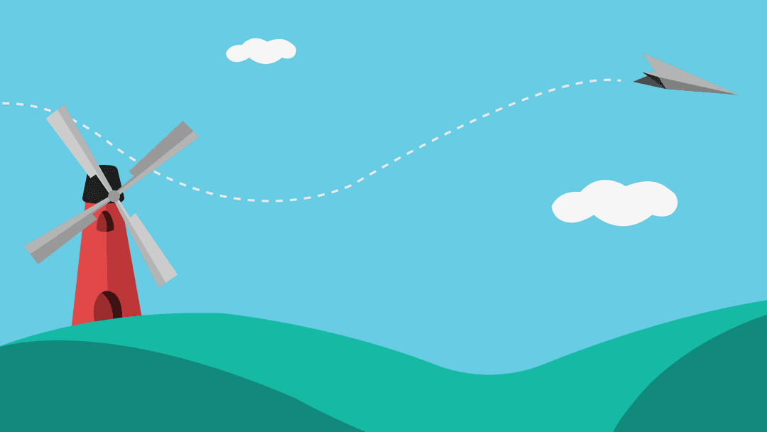 Transparent Sky with Paper Airplane and Windmill Illustration