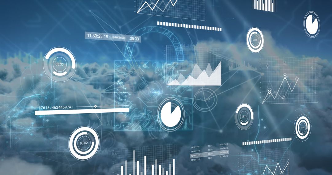 Digital Data Interface Over Cloudy Sky Background