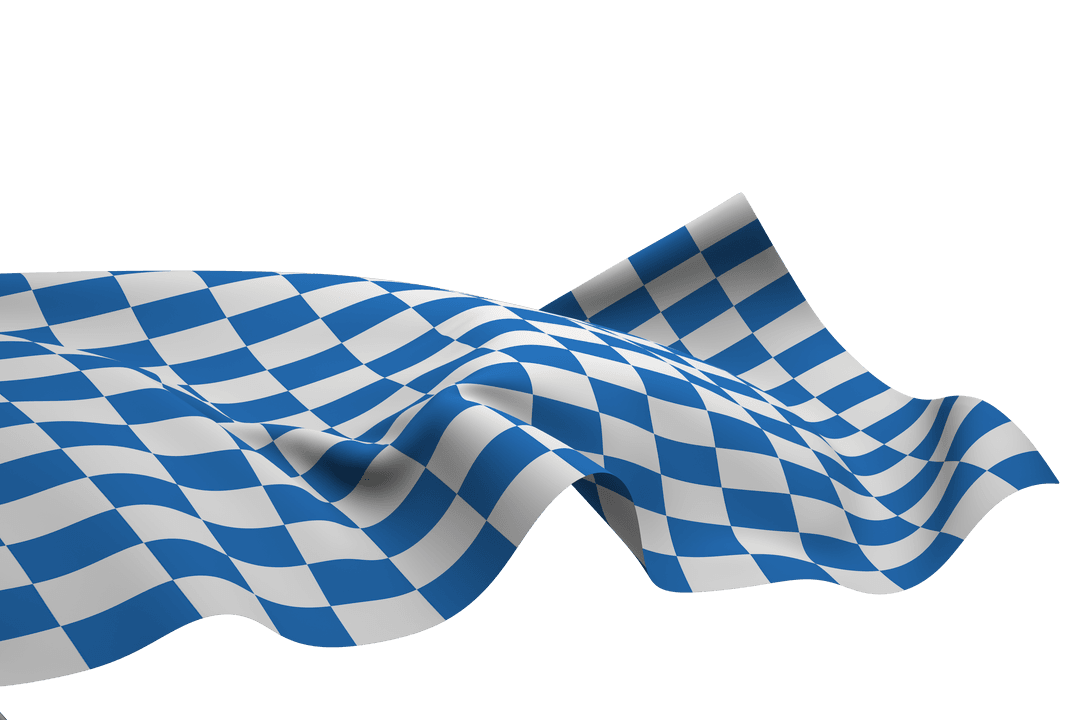 Blue White Checkered Flag Waving on Transparent White Background