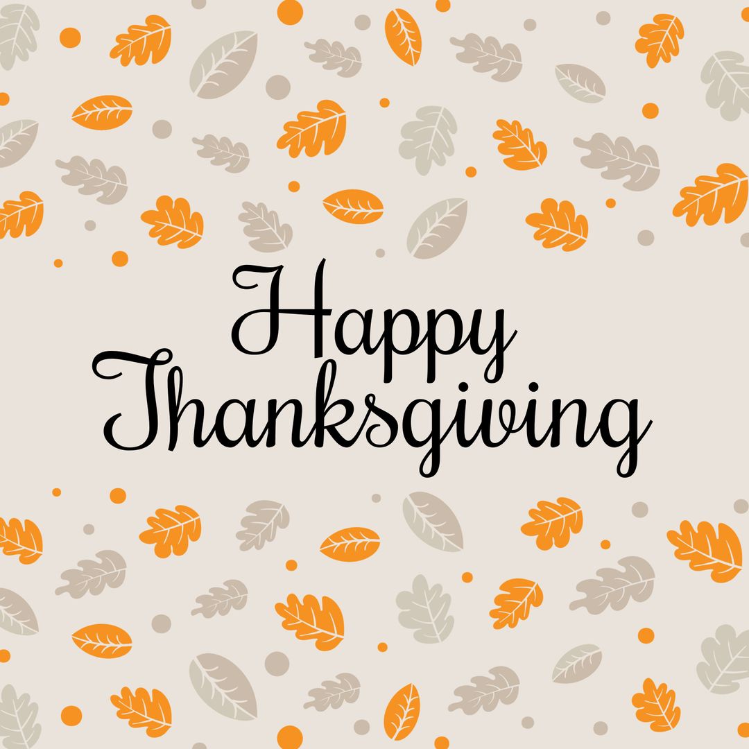 Happy Thanksgiving Card with Autumn Leaves and Festive Dots