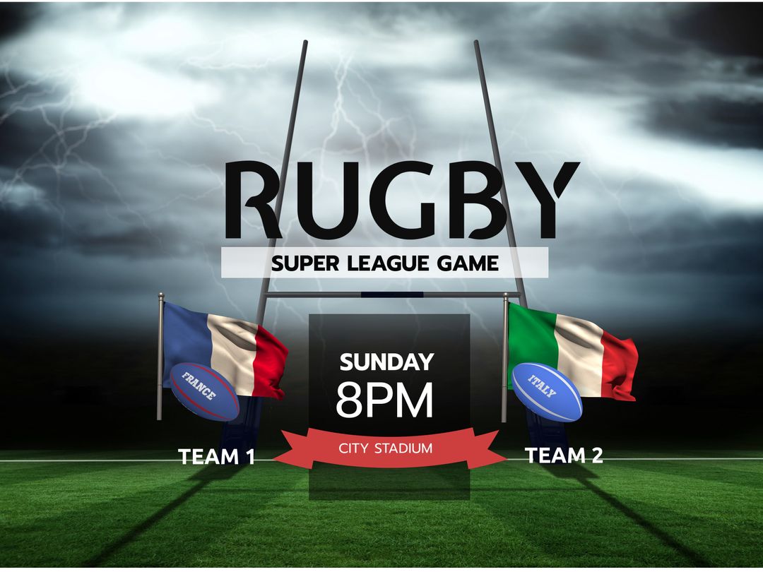 Dramatic Rugby League Game Advertisement with Stormy Sky