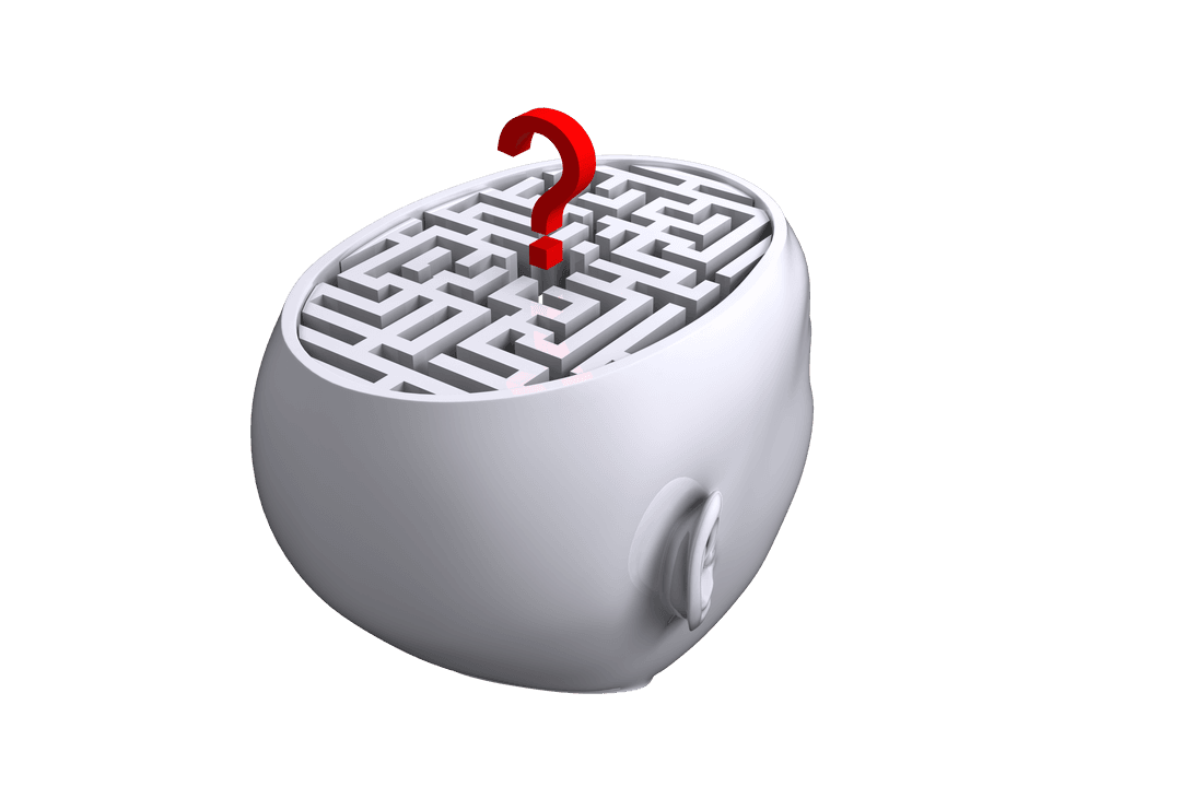 Transparent Brain with Maze and Question Mark Illustration