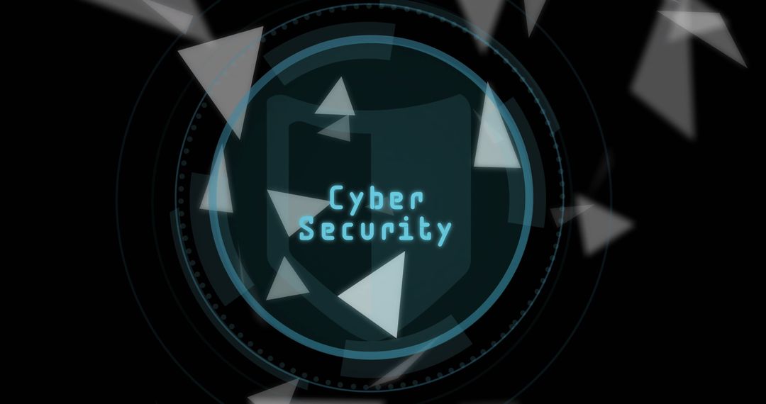 Futuristic Cyber Security Interface with Floating Digital Triangles