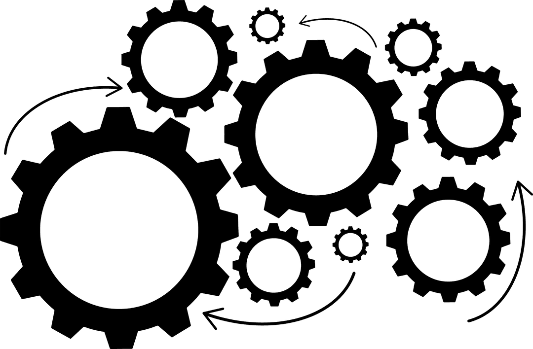 Transparent Black Gears Symbolizing Connection and Efficiency