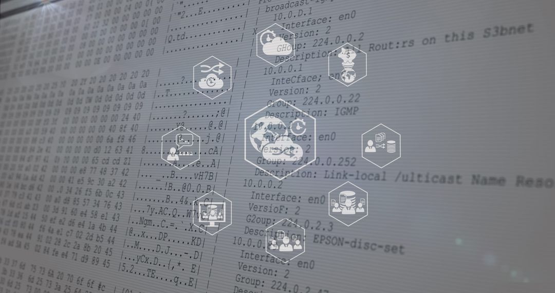 Digital Interface Symbols Over Network Configuration Display - Free Images, Stock Photos and Pictures on Pikwizard.com