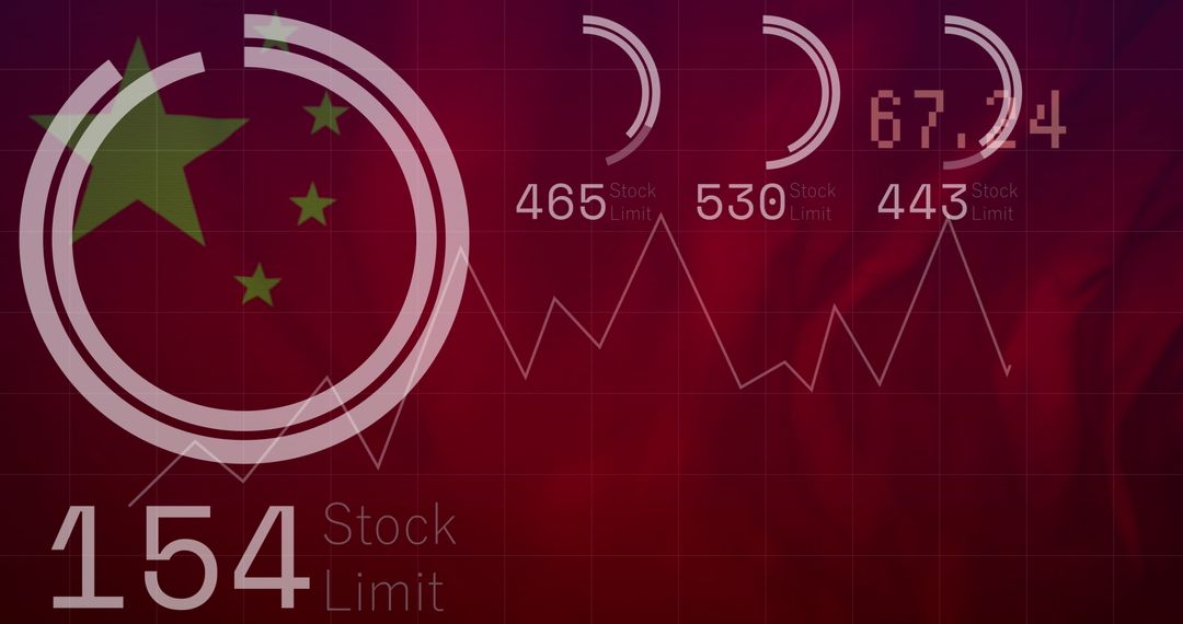 Economic Analytics Overlayed on Chinese Flag Illustration