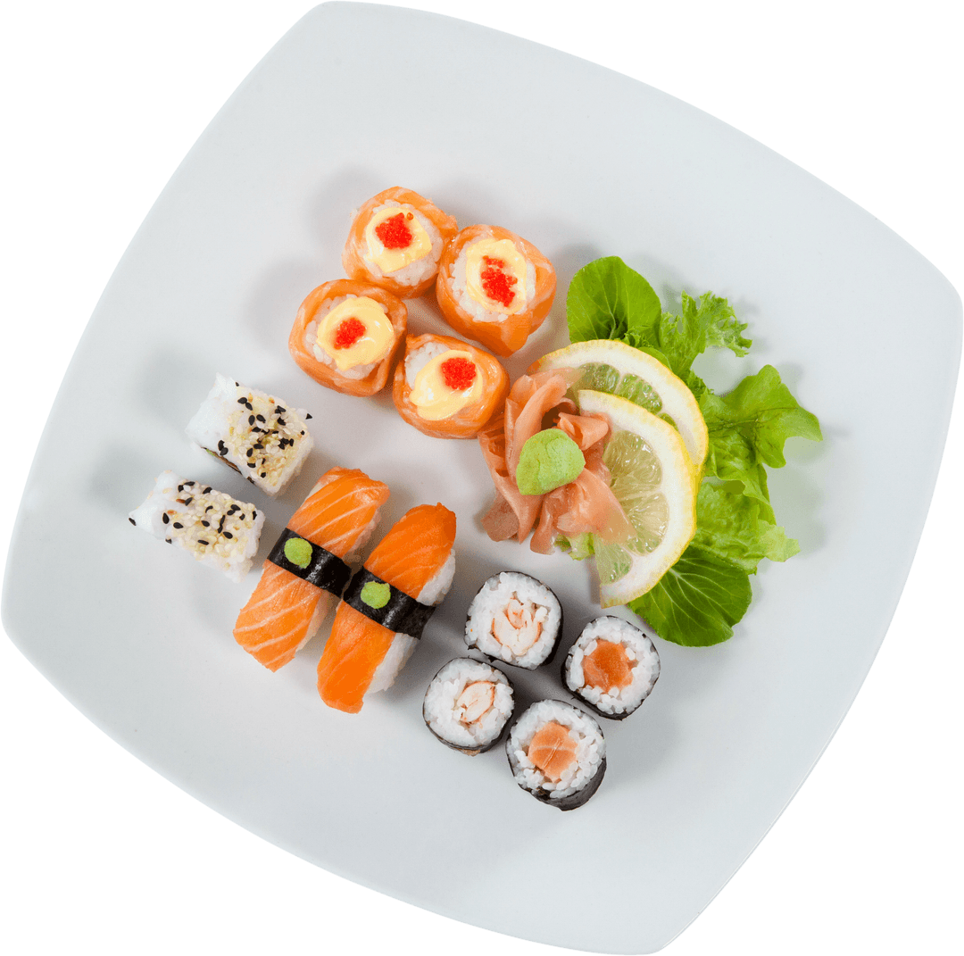 Transparent Background Sushi Arrangement on Plate