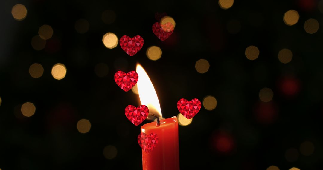 Romantic Candlelight with Heart Shapes on Soft Focus Background