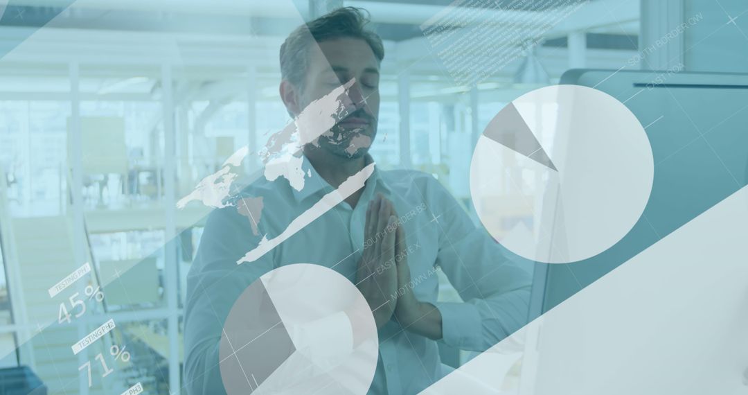 Businessman Meditating with Technology Interface