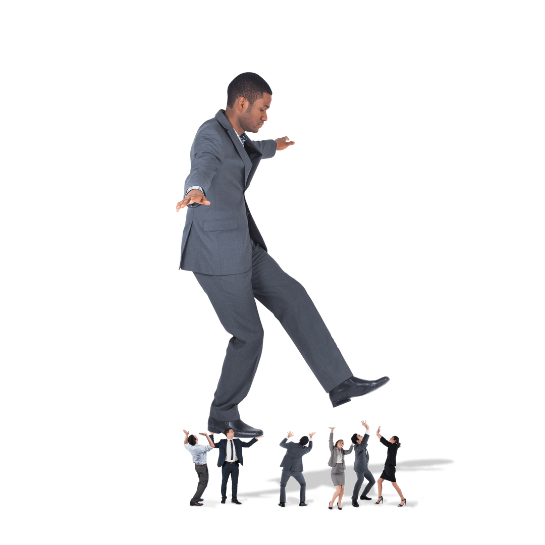 Transparent Business Leader Walking Over Team