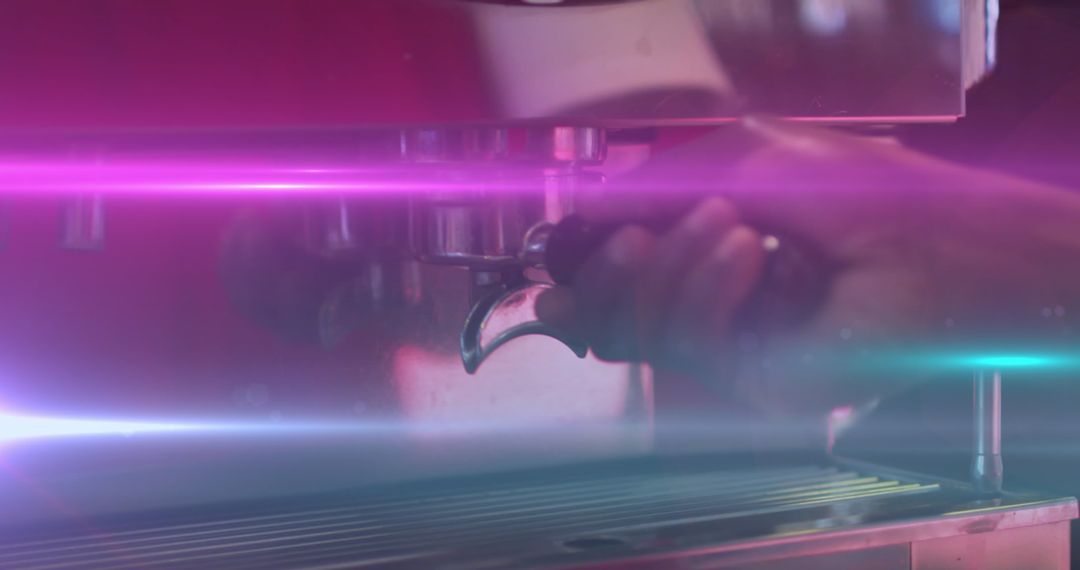 Barista Brewing Espresso in Futuristic Light Overlay