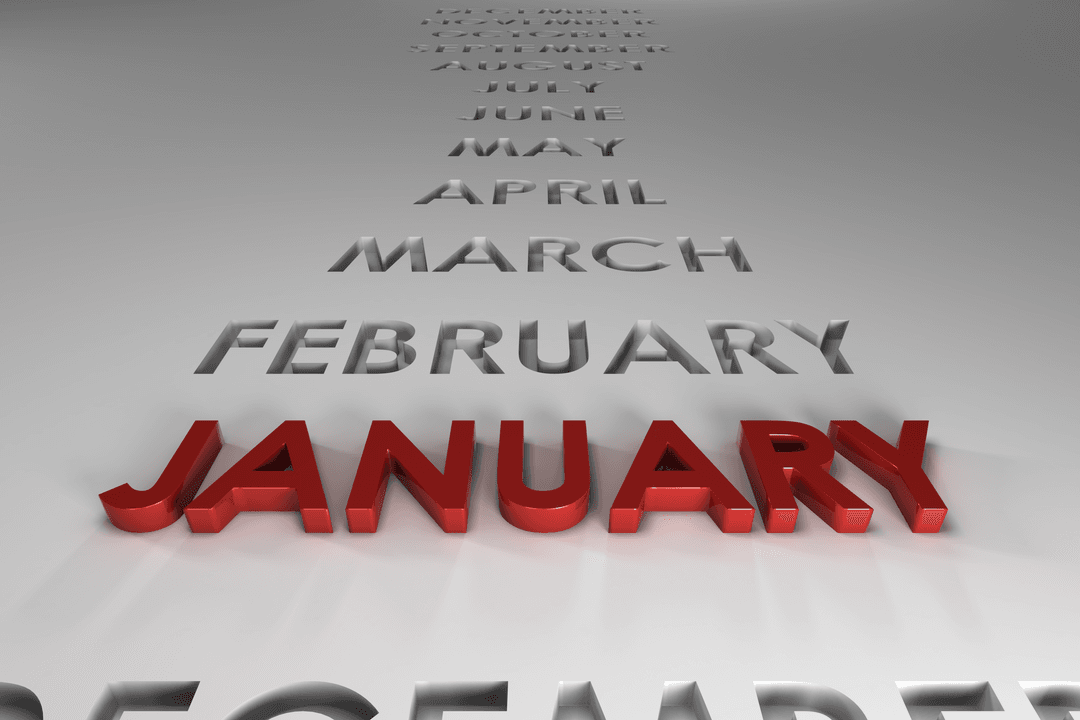 Transparent Background Calendar Months 3D Text Illustration