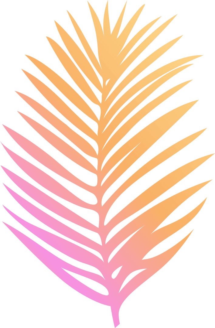 Vibrant Palm Frond Leaf with Pink-Yellow Gradient on Transparent