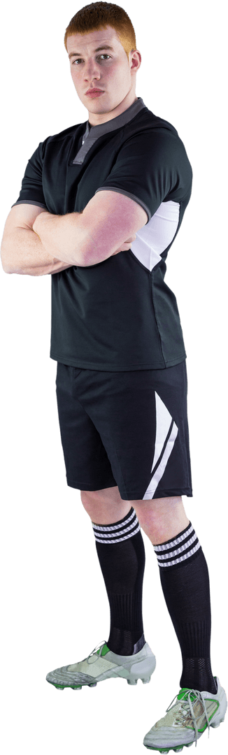 Serious Rugby Player Sporting Arms Crossed Pose Transparent Background