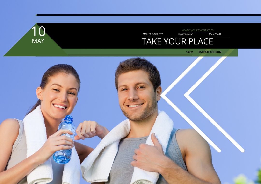 Couple in Sport Attire Ready for Marathon Smiling Confidently