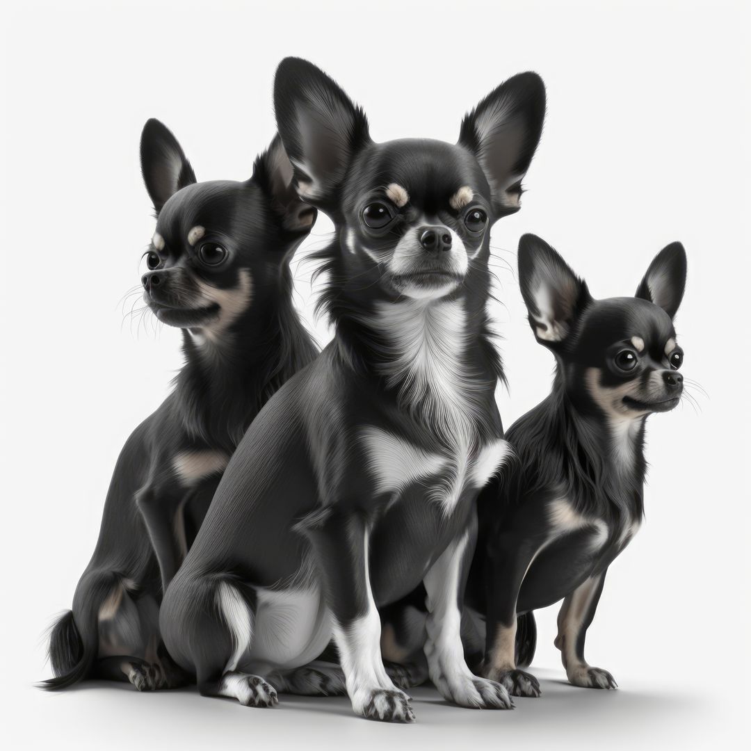 Close up of three cute black and white chihuahua dogs, created using generative ai technology - Free Images, Stock Photos and Pictures on Pikwizard.com