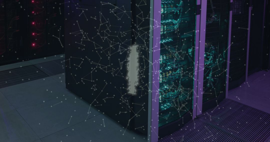 Futuristic network connection overlay on computer servers