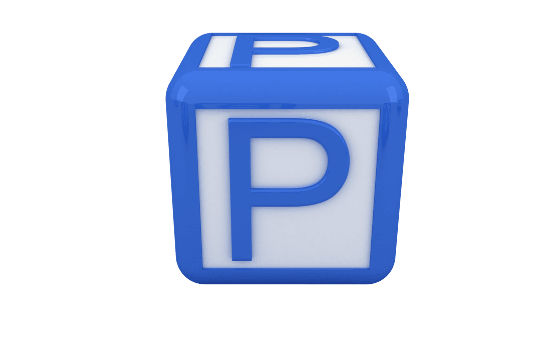 3D Blue Alphabet P Cube on Transparent Background