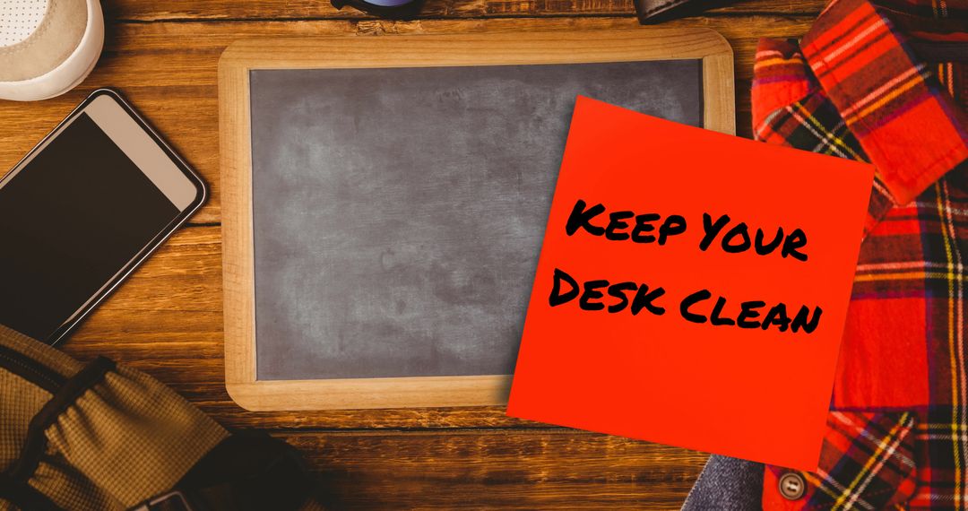 Desk Organization Reminder Note with Clean Workspace
