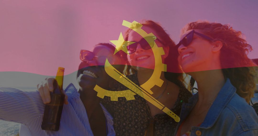 Joyful Friends Taking Selfie on Beach with Beer in Hand