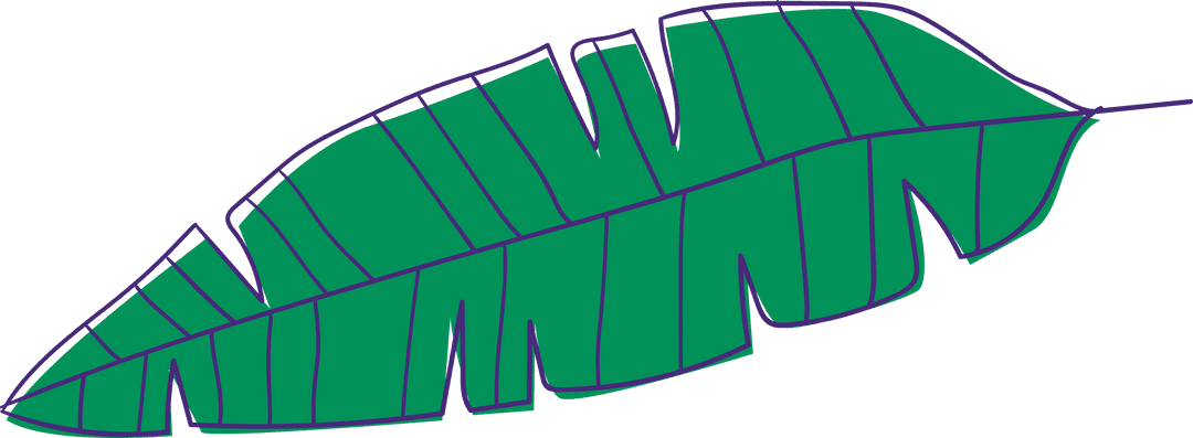 Flat Green Leaf with Purple Detail on Transparent Background