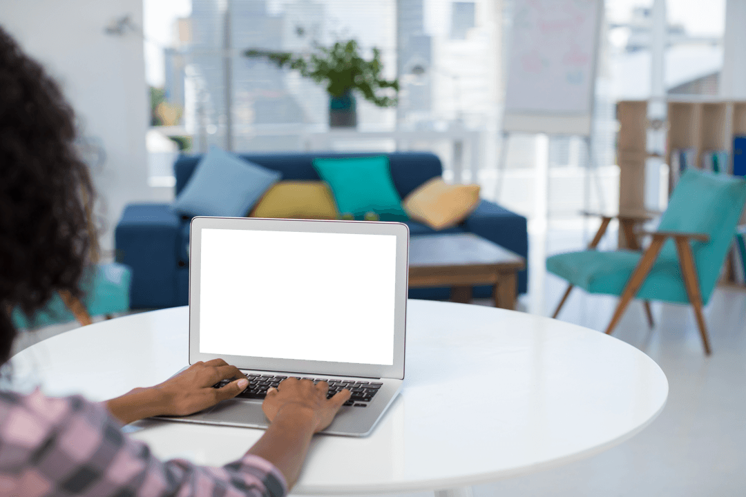 Transparent Black Screen Workspace with Laptop in Modern Office